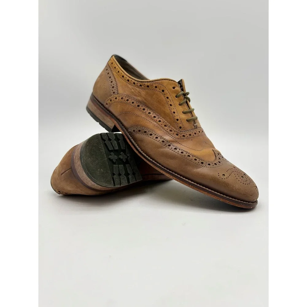 Clarks 1825 Mens Tan Leather Wingtip Brogue Oxford Dress Shoes 9 26109774